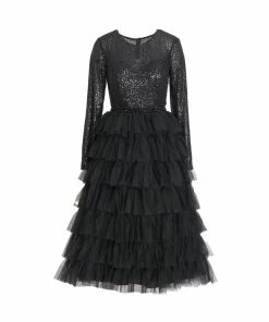 Ieena For Mac Duggal Shop For Black Sequined Layered Tulle A-Line Cocktail Dress